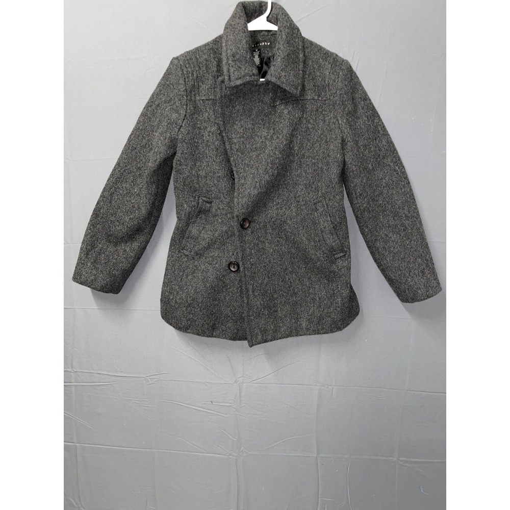 Apostrophe Pea Coat Womens Medium Gray Lined Wool Double Breasted Winter Wear
